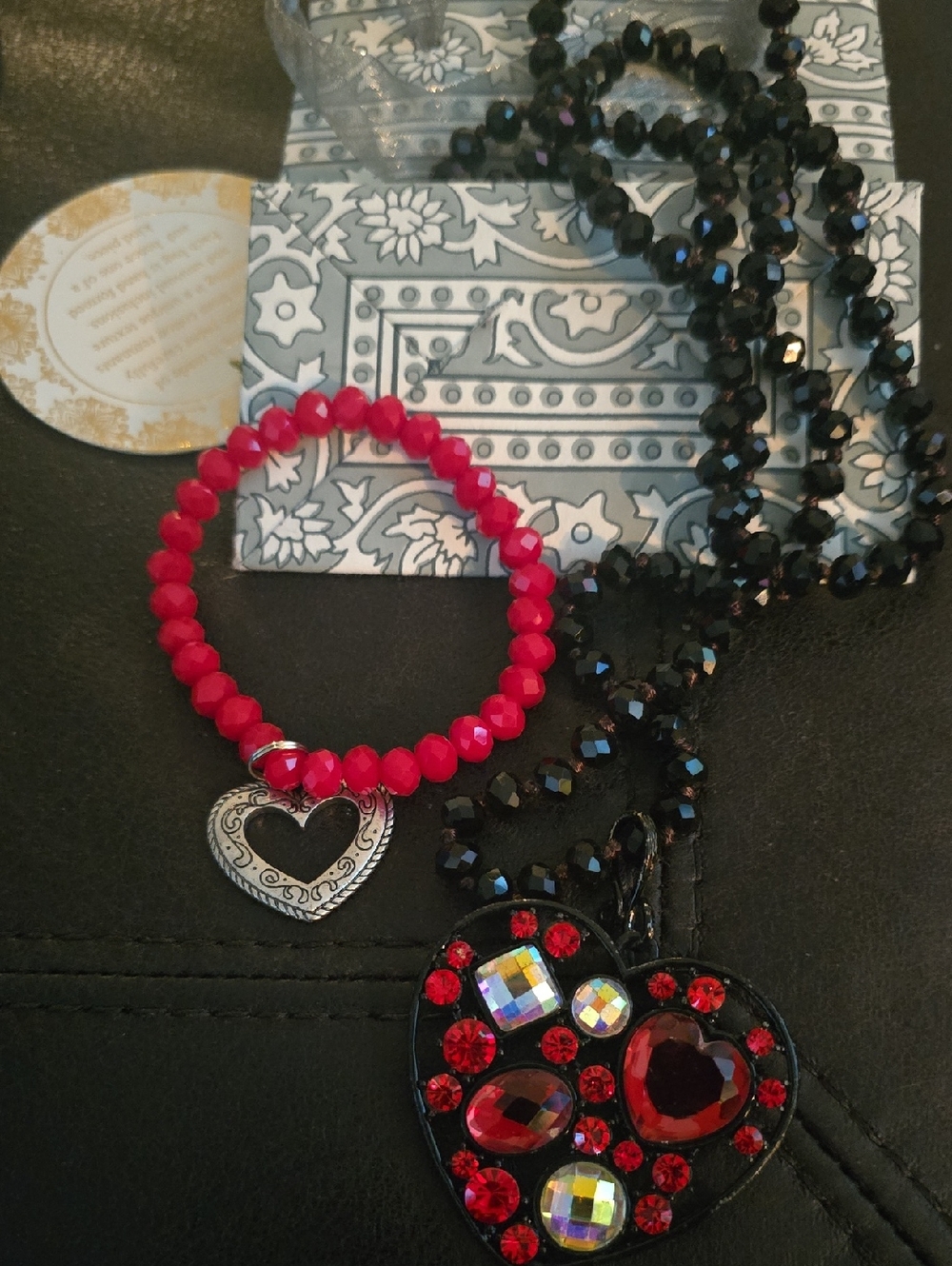 Brighton Red Heart Beaded Bracelet and Pendant Necklace Pair